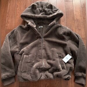 Ardene brown fuzzy Sherpa jacket with ears on the hood - big girls teen XL 13-14